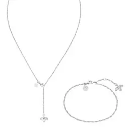 Produktbild: Purelei® Lotus Schmuckset, Damen Schmuckset aus langlebigem Edelstahl, Wasserfeste Halskette und Fußkette mit Schmucksteinen (Silber)