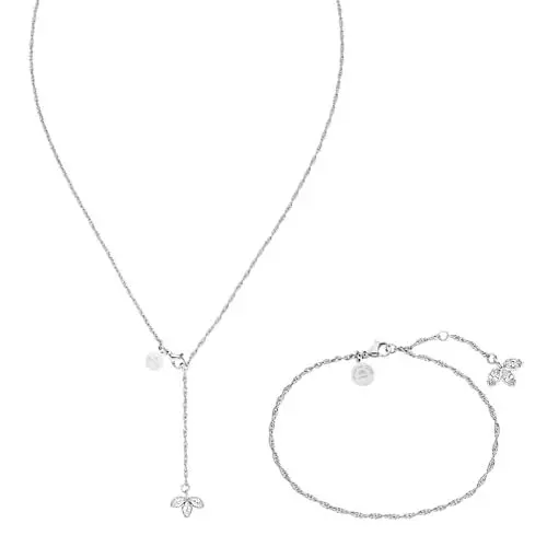 Produktbild: Purelei® Lotus Schmuckset, Damen Schmuckset aus langlebigem Edelstahl, Wasserfeste Halskette und Fußkette mit Schmucksteinen (Silber)