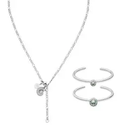 Produktbild: Purelei® Ohana Schmuckset, Damen Schmuckset aus langlebigem Edelstahl, Wasserfeste Halskette und individuell einstellbare Ringe mit Schmucksteinen (Silber)