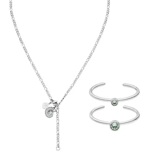 Produktbild: Purelei® Ohana Schmuckset, Damen Schmuckset aus langlebigem Edelstahl, Wasserfeste Halskette und individuell einstellbare Ringe mit Schmucksteinen (Silber)