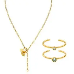 Produktbild: Purelei® Ohana Schmuckset, Damen Schmuckset aus langlebigem Edelstahl, Wasserfeste Halskette und individuell einstellbare Ringe mit Schmucksteinen (Gold)