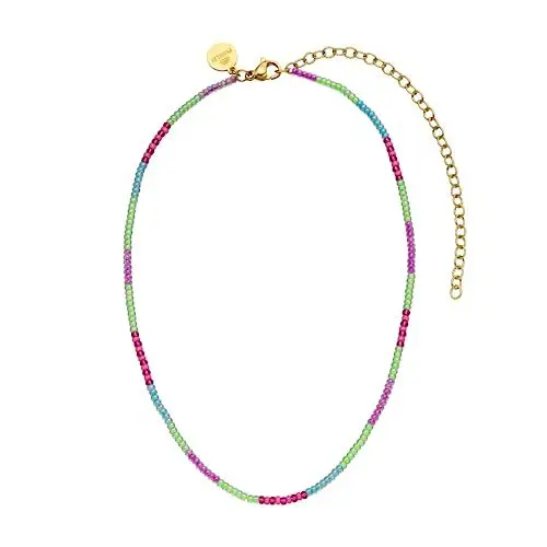 Produktbild: Purelei® Playful Halskette, Wasserfestes Bunte Perlenkette für sommerliche Styles, Elegantes Frauenkette aus Edelstahl und Glasperlen, Geschenke für Damen,30-40 cm Länge verstellbar (Gold)