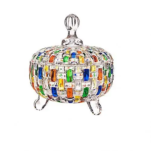 Produktbild: Puremagics Elegante, handbemalte bunte Süßigkeiten-Box aus gewebtem Glas mit Deckel, Lebensmittel-Schmuck-Box, Aufbewahrungsglas, tolles Geschenk für Familie und Freunde, 680 ml