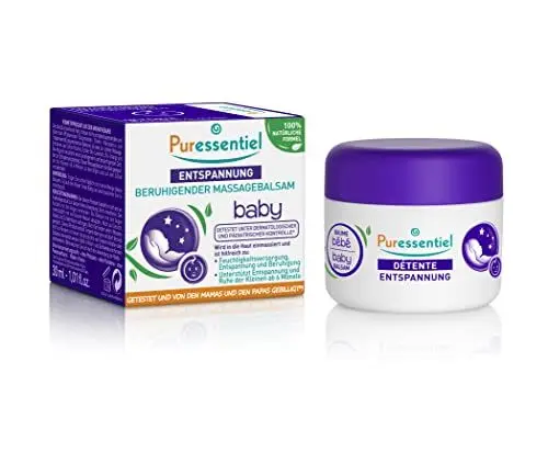 Produktbild: Puressentiel - Schlaf Beruhigender Massagebasalm Baby - Mit 3 ätherischen Ölen - 100% natürlichen Formel - Feuchtigkeitsversorgung, Entspannung und Beruhigung der Kleinen ab 6 Monate - 30 ml
