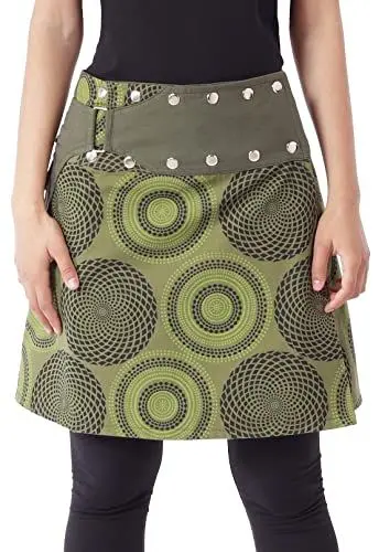 Produktbild: PUREWONDER Damen Wickelrock Baumwolle Rock mit Tasche sk172 Grün Einheitsgröße Verstellbar