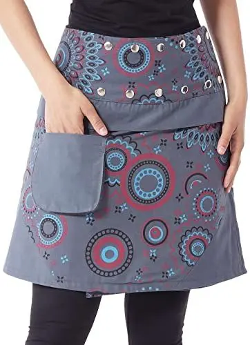 Produktbild: PUREWONDER Damen Wickelrock Baumwolle Rock mit Tasche sk178 Grau Einheitsgröße Verstellbar