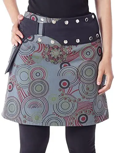Produktbild: PUREWONDER Damen Wickelrock Baumwolle Rock mit Tasche sk195 Grau Einheitsgröße Verstellbar