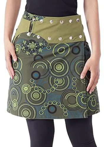Produktbild: PUREWONDER Damen Wickelrock Baumwolle Rock mit Tasche sk195 Grün Einheitsgröße Verstellbar