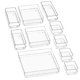 Produktbild: Puricon 10 Stück Schubladen Ordnungssystem/Organizer Plastik Schubladeneinsatz Tablett Schubladen Veranstalter Aufbewahrungsbox für Make-up Kosmetik Schminktisch Küche Schreibtisch Büro -Transparent