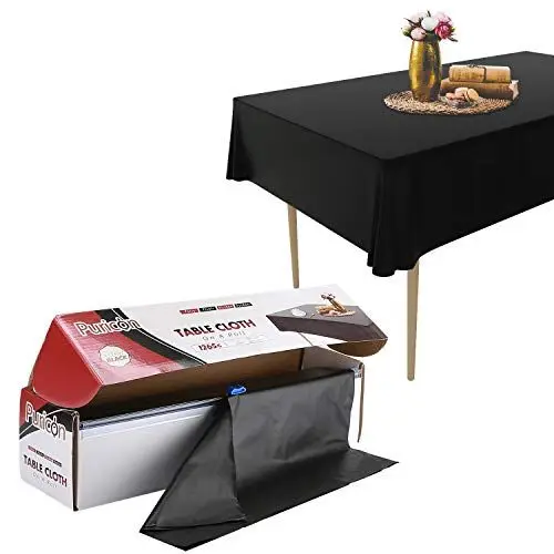 Produktbild: Puricon 137 x 274 cm Einweg Tischdecke Rolle mit Clip aus Plastik,Frei schneidbar Wasserdicht Wachstuch Rolle (12Stück) Abwaschbar Tischtuch für Garten Buffet Party Hochzeit, Camping -Schwarz