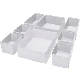 Produktbild: Puricon 8er-Set Aufbewahrungsbox Stoff Schubladen-Organizer/Ordnungssystem für Kleidung faltbare Aufbewahrungskisten Set Boxen für Kleiderschrank Schlafzimmer –Weiß