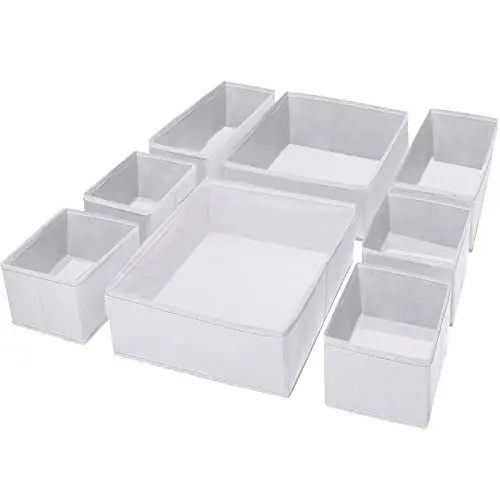 Produktbild: Puricon 8er-Set Aufbewahrungsbox Stoff Schubladen-Organizer/Ordnungssystem für Kleidung faltbare Aufbewahrungskisten Set Boxen für Kleiderschrank Schlafzimmer –Weiß