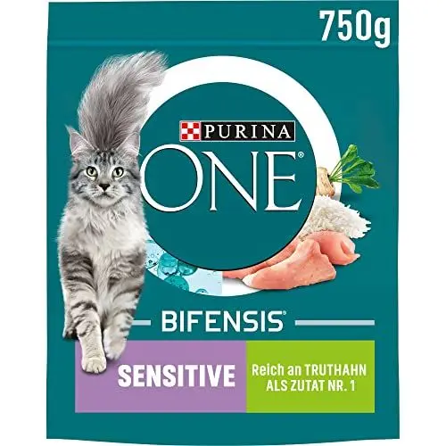 Produktbild: PURINA ONE BIFENSIS Sensitive Katzenfutter trocken, reich an Truthahn, 6er Pack (6 x 750g)
