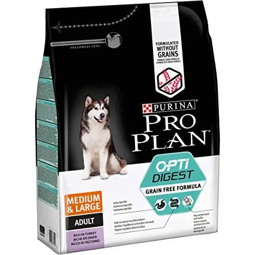 Produktbild: Pro Plan Grain Free Medium & Large Adult Sensitive Digestion, Hundefutter trocken, reich an Truthahn, 1er Pack (1 x 2,5 kg)
