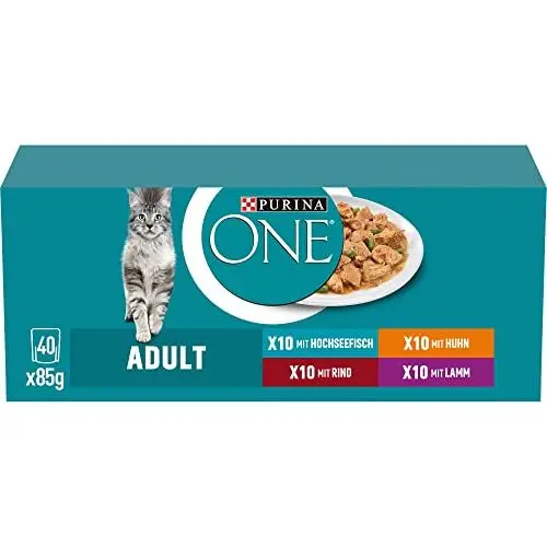 Produktbild: PURINA ONE Adult Katzenfutter nass, Sorten-Mix, 40er Pack (40 x 85g)