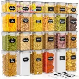 Produktbild: PurKeep Frischhaltedosen – 24 Stück luftdichte Vorratsdosen mit Deckel, BPA-frei, Küchenaufbewahrungsbehälter für Mehl, Zucker, Körner & Backzubehör, 33.6L großes Set inkl. 24 Etiketten & 1 Marker