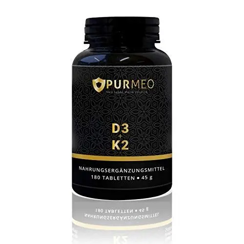 Produktbild: PURMEO® Vitamin D3+K2 Tabletten MK7 100µg Premium Nährstoff-Kombination | gute Bioverfügbarkeit | 180 Tabletten | vegan, laborgeprüft, hochdosiert