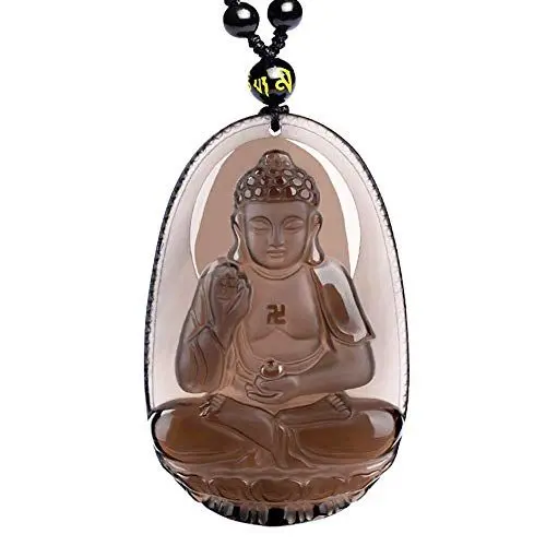 Produktbild: Purmy EIS Buddha Anhänger Naturstein Amulett, Amitabha Jade Buddha mit Verstellbarer Schwarzer Perlenkette 52-72cm