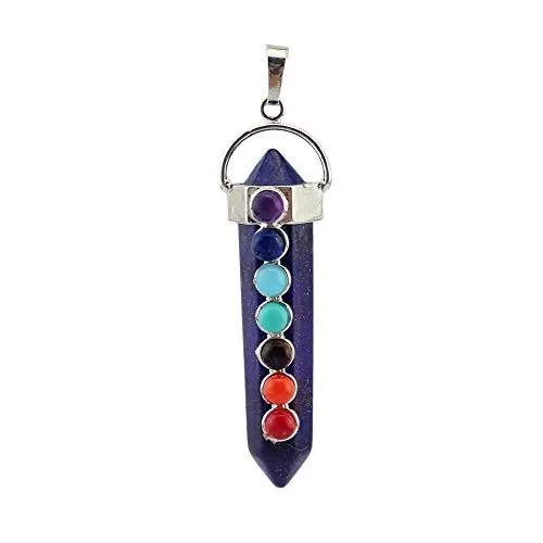 Produktbild: Purmy Halskette Damen Halskette Herren Lapislazuli Mala Kristallstein Kette Quartz Heilstein Kristallstein Anhänger,Sechseckiges Säulenquarzschwert Mit 7 Chakra Perlen