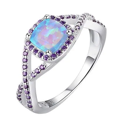 Produktbild: Purmy Silber Ring 925 Blauer Opal Damen Ringe,Minimalistischer Schmuck Jubiläumsgeschenke Hochzeit Verlobung Ring Verlobung Größe 57 (18.1)