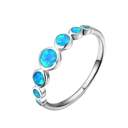 Produktbild: Purmy Silber Ring 925 Blauer Opal Damen Ringe Minimalistischer Schmuck,Blauer Opal Schmuck Jubiläumsgeschenke Hochzeitsringe Ring Verlobung Größe 57 (18.1)