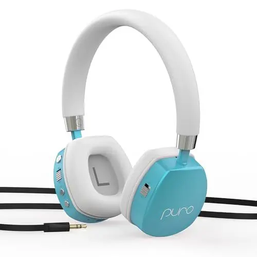 Produktbild: Puro Sound Labs PuroQuiet Plus Lautstärkebegrenzte On-Ear Active Noise Cancelling Bluetooth Kopfhörer – Leichte Kopfhörer für Kinder mit eingebautem Mikrofon – Sicherer Sound (Türkis)
