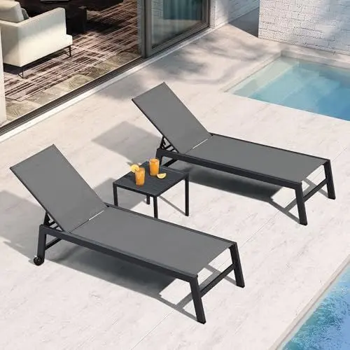 Produktbild: PURPLE LEAF 2er-Set Gartenliege Aluminium, Sonnenliege mit Bodenrollen, Liegestuhl mit Verstellbarer, Wetterfest, robust, belastbar bis 150 KG, Grau