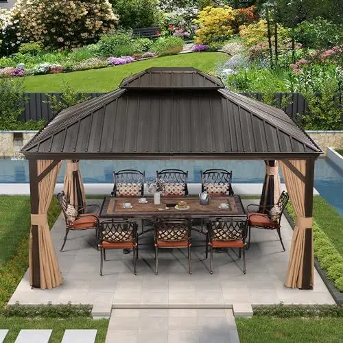 Produktbild: PURPLE LEAF Gartenpavillon 3.65 x 4.25 m Pavillon Wasserdicht Stabil Winterfest Alupavillon mit Stahldach Hardtop Pavillon mit Seitenteile, Bronze
