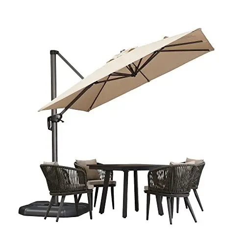Produktbild: PURPLE LEAF Sonnenschirm 250 x 250 cm Groß Ampelschirm mit Kurbel 360-Grad Drehbar mit Fußpedal und Kreuzsockel für Terrasse, Balkon Sonnenschutz, Beige