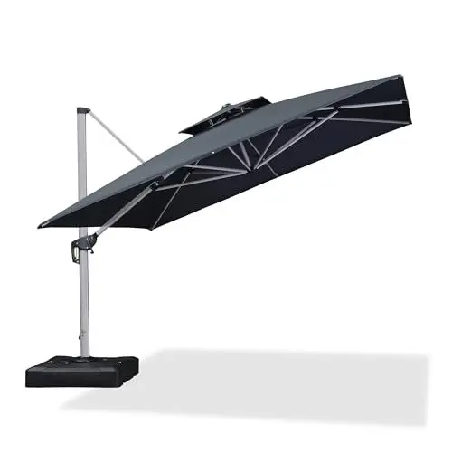 Produktbild: PURPLE LEAF Sonnenschirm Balkon 330 x 330 cm Ampelschirm Drehbar Marktschirm Groß 360° Rotation, Gartenschirm mit Kurbel, XXL Sonnenschutz UV50+, Grau