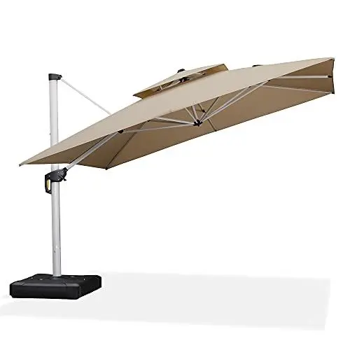 Produktbild: PURPLE LEAF Sonnenschirm Balkon 365 x 365 cm Ampelschirm Drehbar Marktschirm Groß 360° Rotation, Gartenschirm mit Kurbel, XXL Sonnenschutz UV50+, Beige