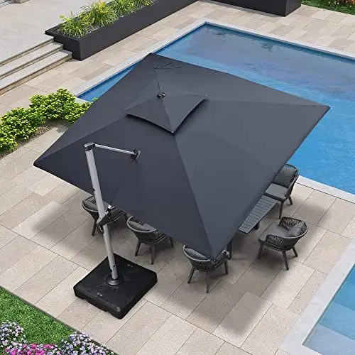 Produktbild: PURPLE LEAF Sonnenschirm Rechteckig 300 x 365 cm Ampelschirm Groß Stabil Marktschirm Groß 360° Rotation, Gartenschirm mit Kurbel, XXL Sonnenschutz UV50+, Grau
