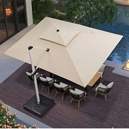 Produktbild: PURPLE LEAF Sonnenschirm Rechteckig 300 x 400 cm Ampelschirm Groß Stabil Marktschirm Groß 360° Rotation, Gartenschirm mit Kurbel, XXL Sonnenschutz UV50+, Beige