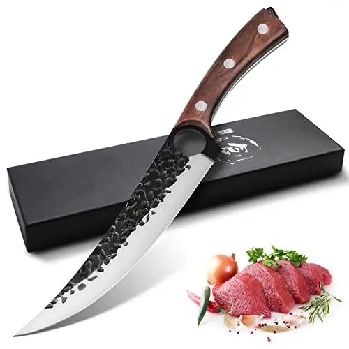 Produktbild: Purple Dragon 7 Zoll Ausbeinmesser Filet Messer Full Tang Kochmesser Fleisch Gemüse Cleaver High Carbon Stahl Küchenmesser für Fisch Fleisch Deboning mit Geschenkbox