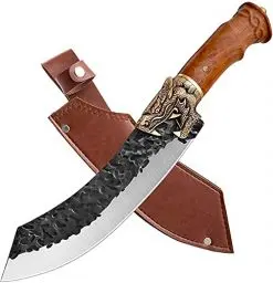 Produktbild: Purple Dragon Ausbeinmesser kochmesser Hackmesser mit Lederhülle Fleischermesser Küchenmesser Outdoor-Messer für Küche Camping Kohlenstoffstahl Metzgermesser für Küche BBQ Geschenkbox