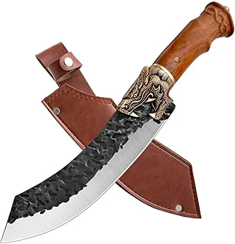 Produktbild: Purple Dragon Ausbeinmesser kochmesser Hackmesser mit Lederhülle Fleischermesser Küchenmesser Outdoor-Messer für Küche Camping Kohlenstoffstahl Metzgermesser für Küche BBQ Geschenkbox
