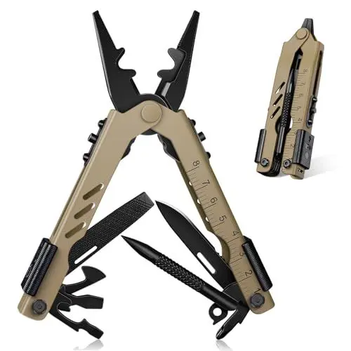 Produktbild: Purple Dragon Multitool Werkzeug Survival Multifunktionszange Camping zubehör,12 in 1 Faltbare Multiwekzeug mit Tragtasche für Männer,Multitool Taschenmesser Werkzeuge Zange für Outdoor als Indoor