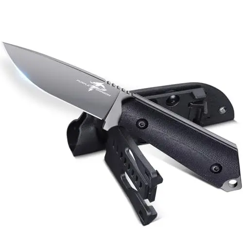 Produktbild: Purple Dragon Premium Full Tang Survival Messer Outdoor mit Kydexscheide und G10 Griff, Scharfes Feststehende Klinge Bushcraft Messer aus D2 Stahl,Jagdmesser Geschenk für Männer
