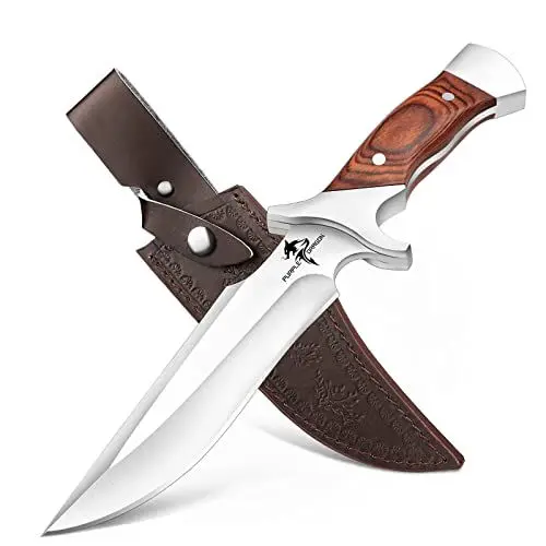 Produktbild: Purple Dragon Survival Messer Feststehende Klinge Scharfes Gürtelmesser mit Lederscheide, Camping Messer Outdoor Geschenk für Mann und Sammlung