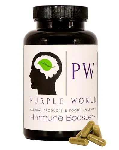Produktbild: Purple World Immune Booster - 120 Kapseln - vegan, mit Vitamin C, Zink, Acerola, Ingwer, Camu Camu und Mikroalgen - Immunsystem stärken, ohne unerwünschte Zusätze