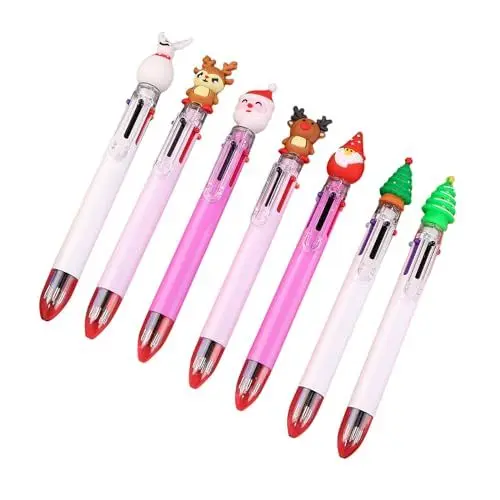 Produktbild: PURPLELILY Kugelschreiber in 6 Farben, für Kinder, Schüler, niedliches Schreibwaren, Schulartikel, Geschenke, Weihnachts-Kugelschreiber, 7 Stück