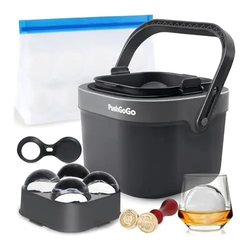Produktbild: PushGoGo Transparente Eiskugelform, vier große 6,1 cm kristallklare Eiskugeln für Whiskey, Cocktails, Bourbon, 4 Mulden, BPA-freies Silikon, leicht zu entfernen, Eiskugelformen mit