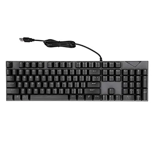 Produktbild: PUSOKEI Mechanische Gaming-Tastatur, Kabelgebundene PC-Gaming-Computertastaturen, 104 Tasten, schweiß- und Staubdicht, rutschfest, für PC und Desktop-Computer – Schwarz