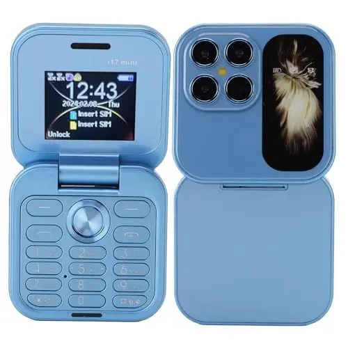 Produktbild: PUSOKEI Mi NI Flip Handy, 2G Flip Handy mit 1,77 Zoll Bildschirm, Kleinstes Flip Handy mit Dual Nano SIM Steckplatz, FM Radio, HD Rückkamera, LED Taschenlampe, 1000 mAh Akku (Blue)