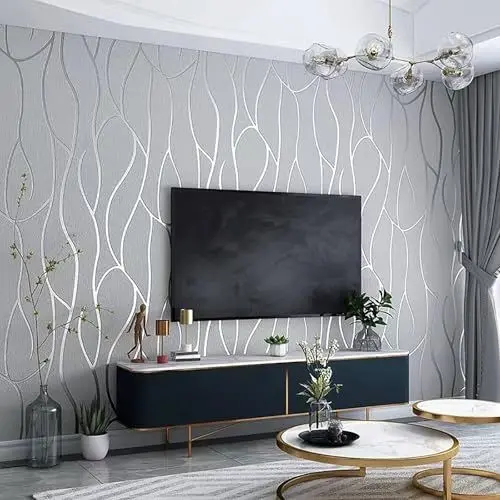 Produktbild: Putentfun 0,53 x 9,5 m Vliestapete, 3D Relief Glänzend Streifen Tapete, Minimalismus und moderne Mode Strukturtapete,Geprägte Tapetenrolle,Wohnzimmer, TV Sofa Hintergrund - Grau Silber