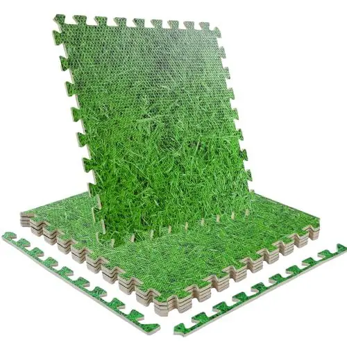 Produktbild: Putentfun 8er Bodenschutzmatte Fitness Matte 60x60cm,Rutschfeste Schutzmatten Fitnessraum,Puzzlematten,Gymnastikmatte, Sportmatte, Fitnessmatte,Puzzle Sportgeräte Matte Trainingsmatte - Grasoptik