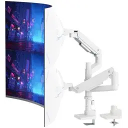 Produktbild: PUTORSEN Monitor Halterung 2 Monitore für 17-49 Zoll Flach & Curved Bildschirm, Gasfeder Dual Monitore Tischhalterung Höhenverstellbar Neigbar Schwenkbar, Gewichtskapazität 2-20 kg pro Arm