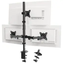 Produktbild: PUTORSEN Monitor Halterung 3 Monitore für 13-32 Zoll Flach & Curved Bildschirm, 80cm Stange Monitor Tischhalterung Schwenkbar Neigbar Höhenverstellbar, 9 kg pro Arm, VESA 75x75/100x100, Schwarz