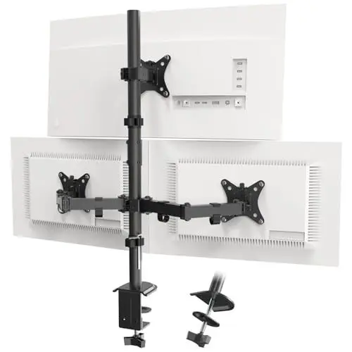 Produktbild: PUTORSEN Monitor Halterung 3 Monitore für 13-32 Zoll Flach & Curved Bildschirm, 80cm Stange Monitor Tischhalterung Schwenkbar Neigbar Höhenverstellbar, 9 kg pro Arm, VESA 75x75/100x100, Schwarz