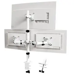 Produktbild: PUTORSEN Monitor Halterung 3 Monitore für 13-32 Zoll Flach & Curved Bildschirm, 80cm Stange Monitor Tischhalterung Schwenkbar Neigbar Höhenverstellbar, 9 kg pro Arm, VESA 75x75/100x100, Weiß